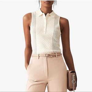 Reiss Angelo Textured Polo Shirt White Small